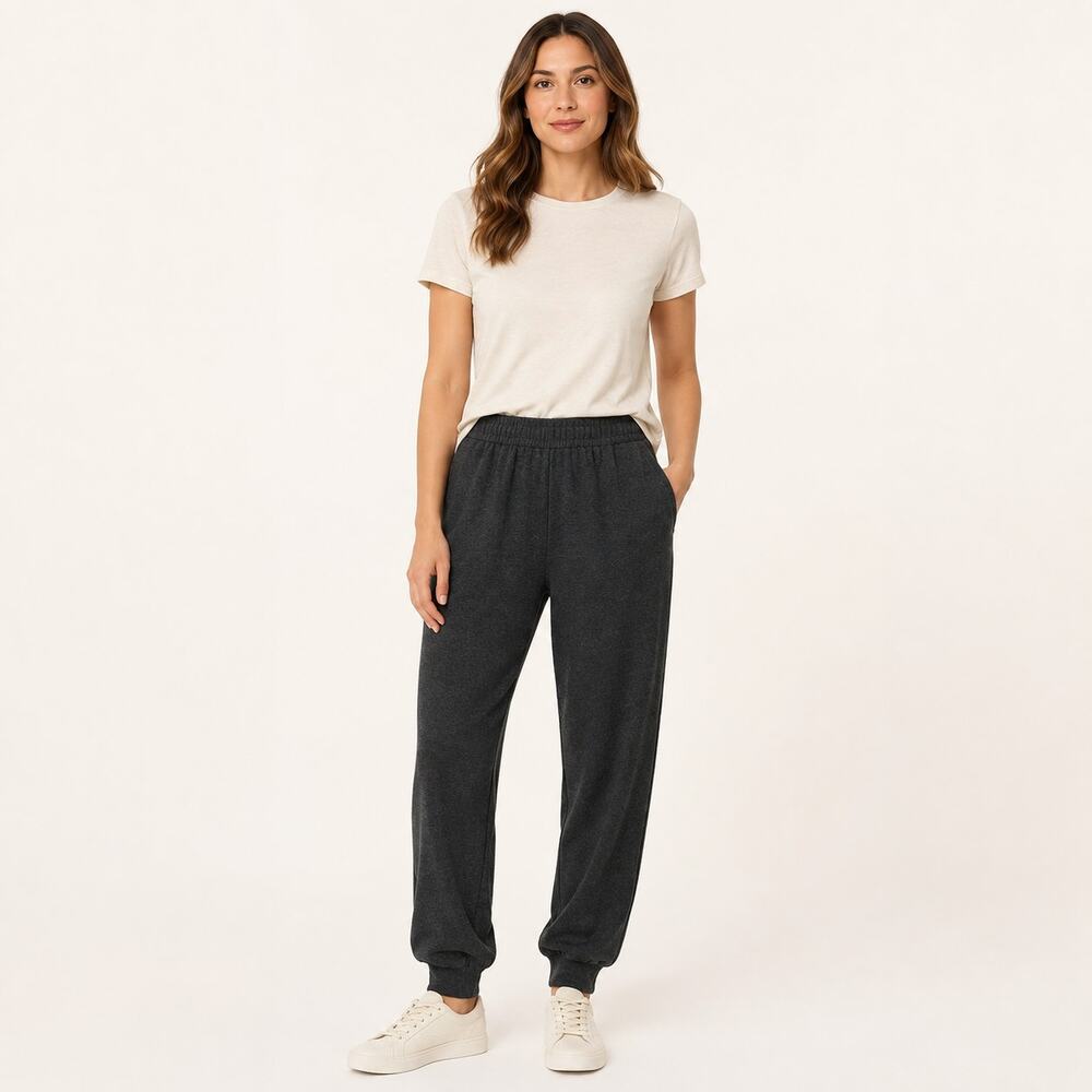 Madewell Joggers WMNS S Black High Rise Brushed Jersey Tapered Luxe Athleisure